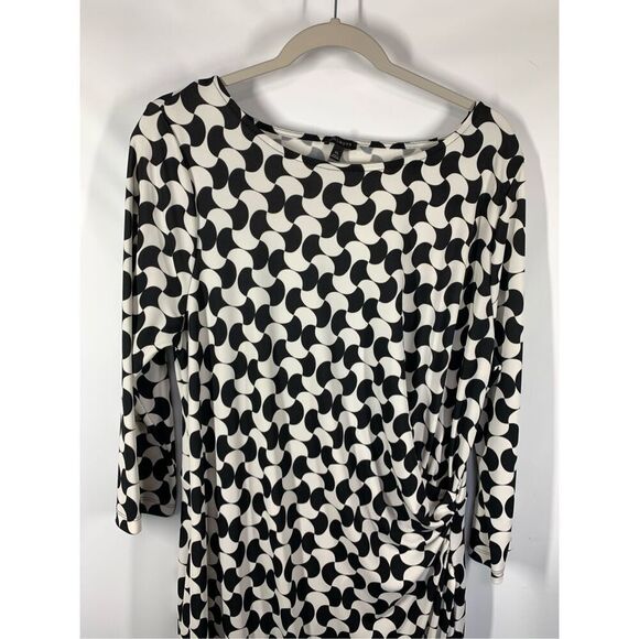 Talbots Dresses & Skirts - Talbots Dress Black White Geometric Ruched Side Stretch Sheath Wrap Size XL